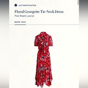 NWT Authenticated Polo by Ralph Lauren Red Floral Georgette Tie-Neck Dress $498
